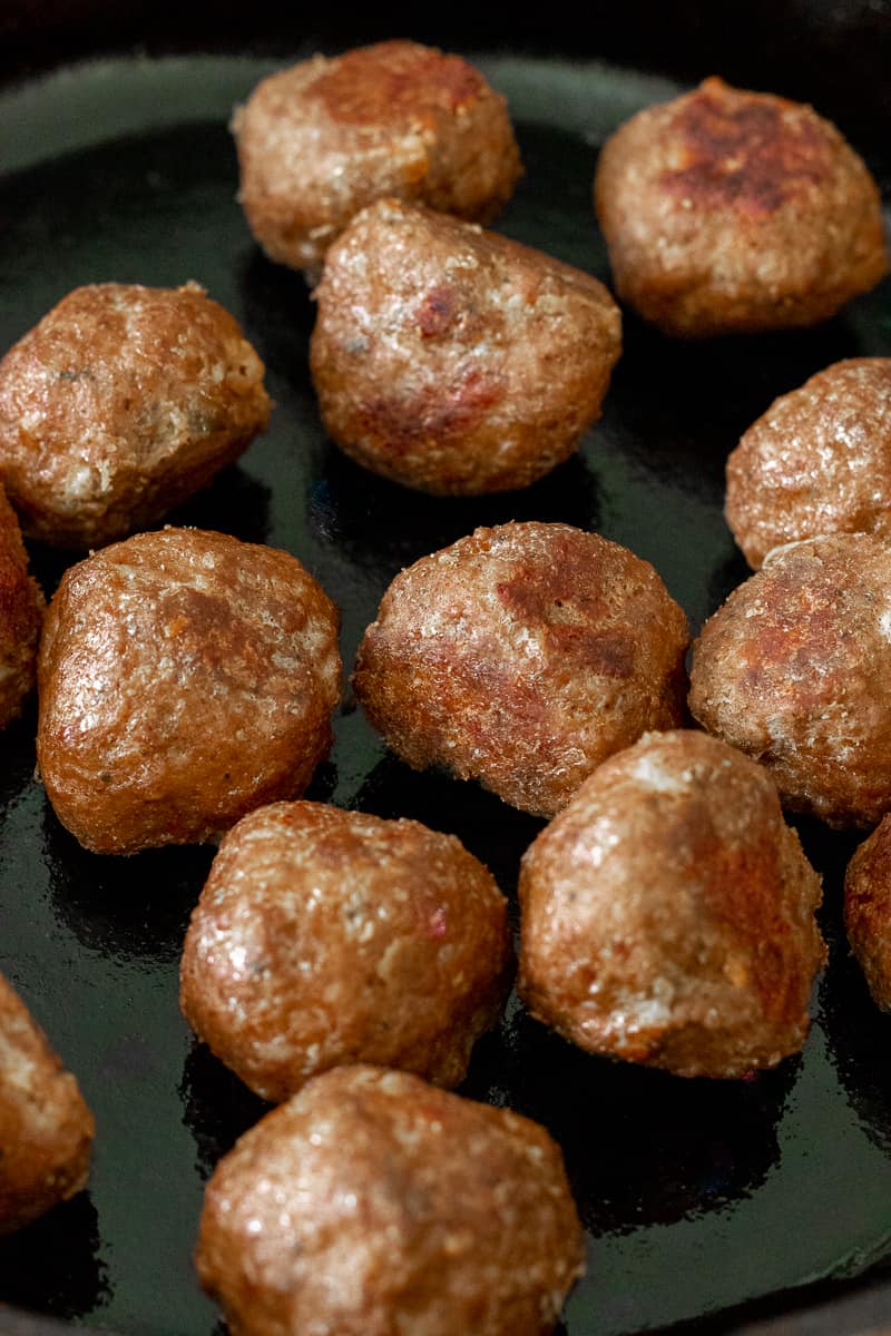 Browning the meatballs